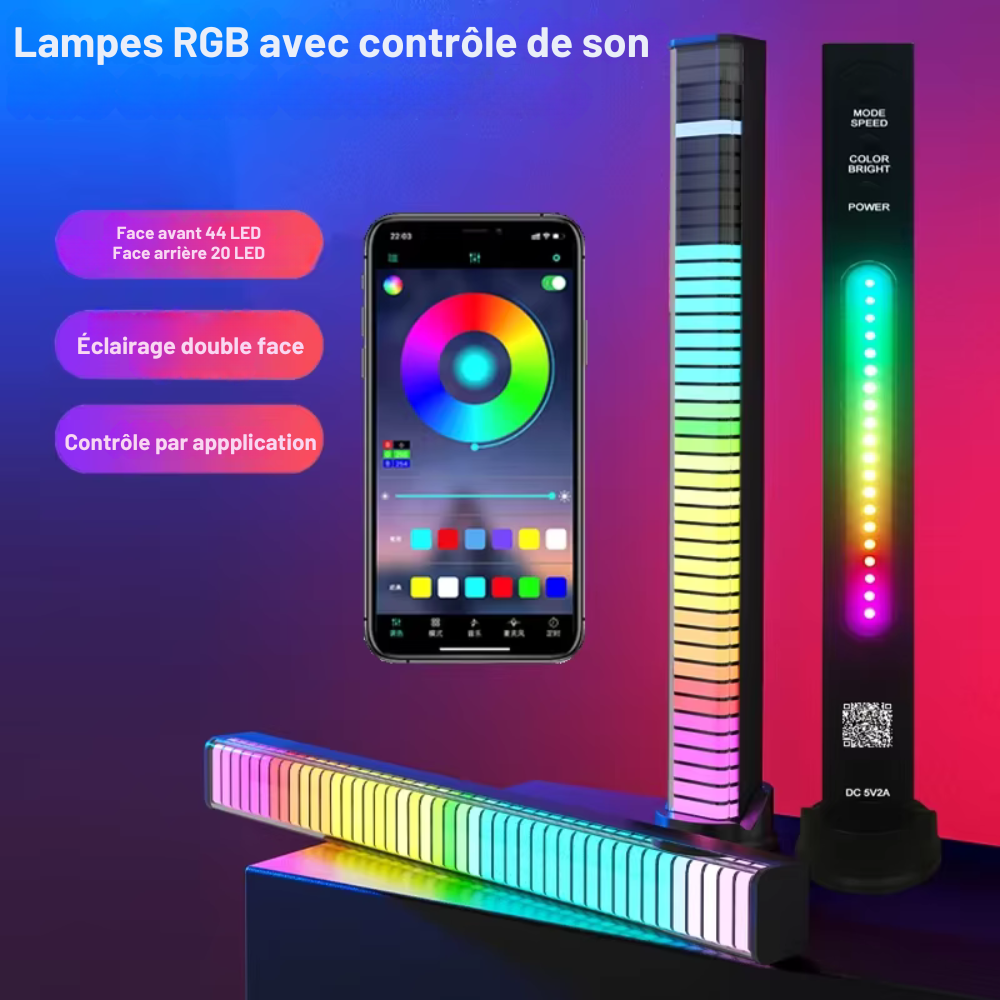Lumières de contrôle du son RGB intelligentes 3D Double face.